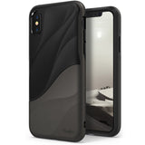 iPhone X Case | Wave - Black protective phone case with a textured wave design and Ringke branding on the back.