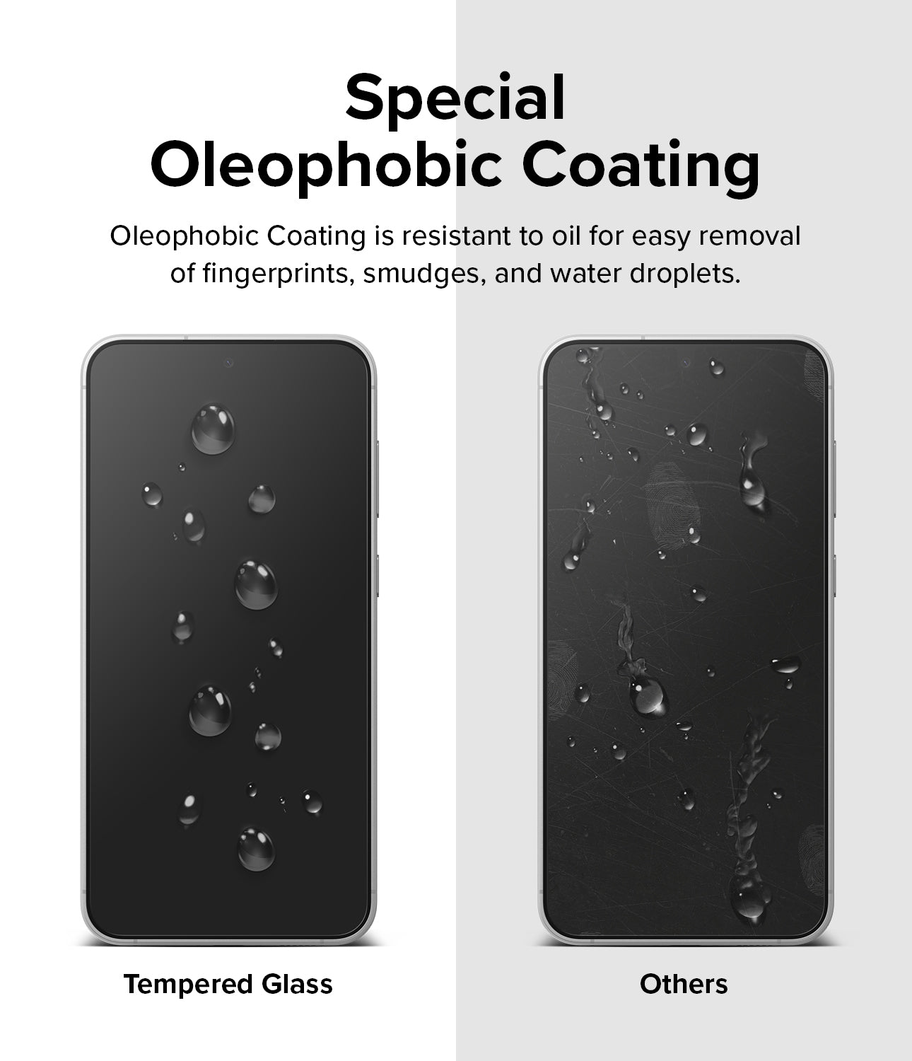 Galaxy S23 FE Screen Protector | Full Cover Glass - 2 Pack - Special Oleophobic Coating. Oleophobic Coating is resistant to oil for easy removal of fingerprints, smudges, and water droplets.