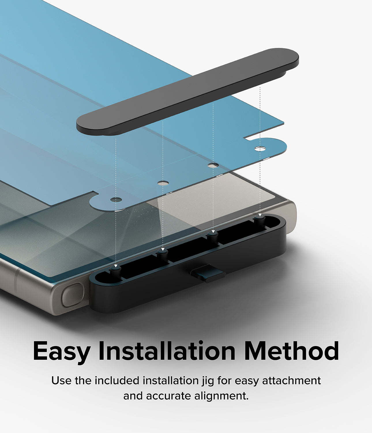 Galaxy S24 Ultra Screen Protector | Dual Easy Film [2 Pack] - Easy Installation Method. Use the included installation jug for easy attachment and accurate alignment.