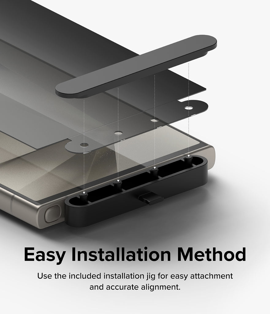 Galaxy S24 Ultra Screen Protector | Privacy Dual Easy Film - Easy Installation Method. Use the included installation jig for easy attachment and accurate alignment
