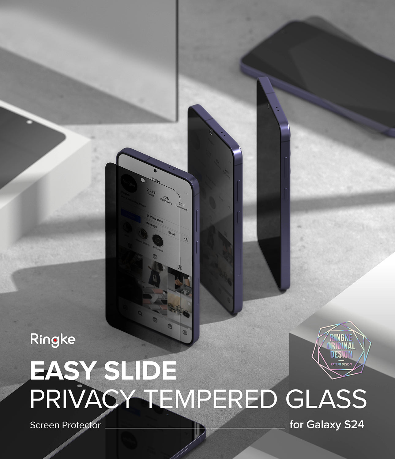 Bảo vệ màn hình Galaxy S24 | Kính cường lực bảo mật trượt dễ dàng - By Ringke