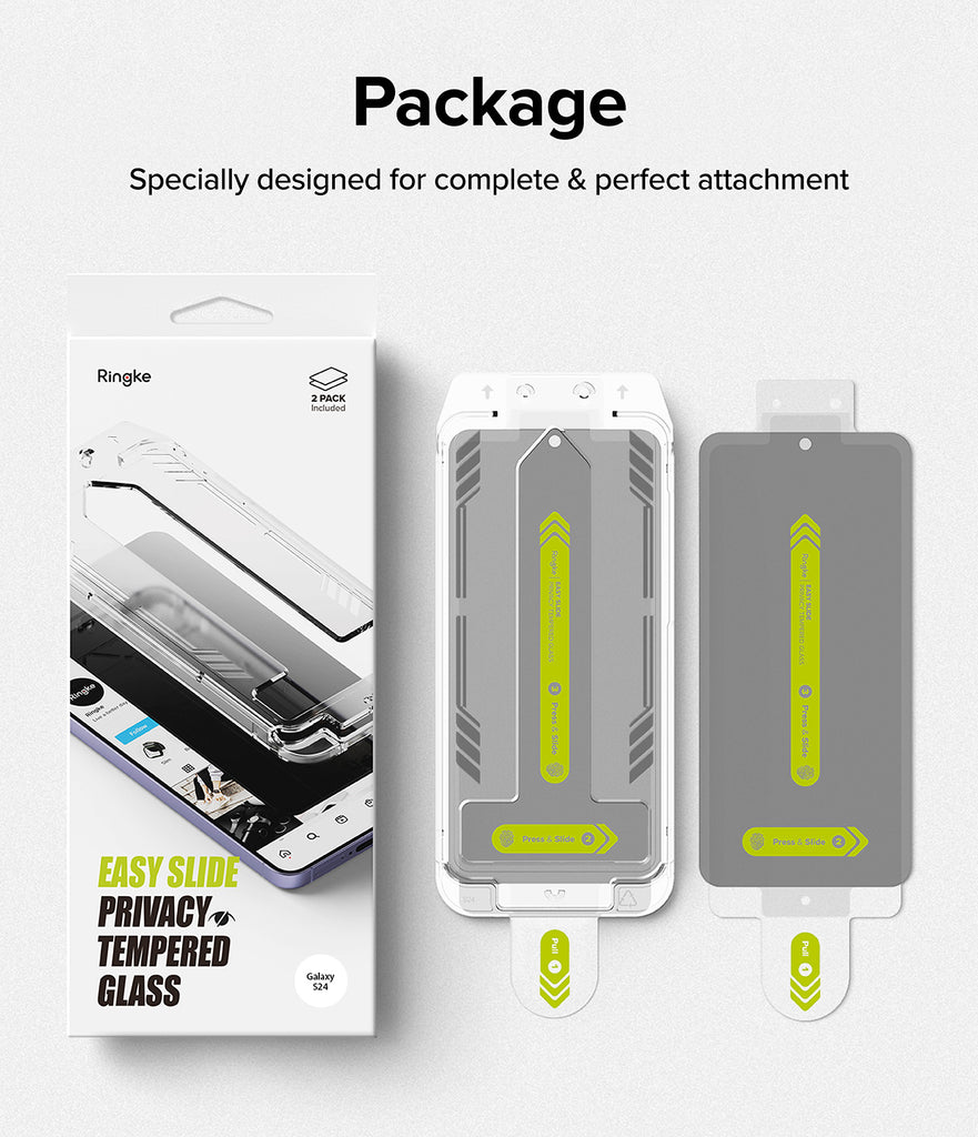 Galaxy S24 Screen Protector | Easy Slide Privacy Tempered Glass - Package