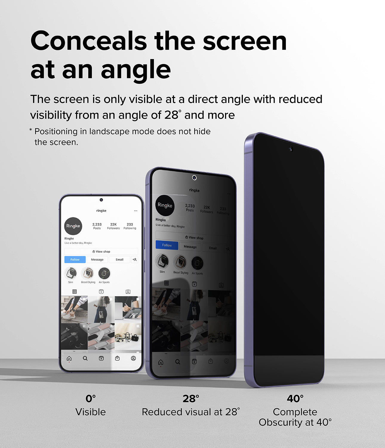 Bảo vệ màn hình Galaxy S24 | Kính cường lực bảo mật Easy Slide - Che giấu màn hình ở một góc. Màn hình chỉ hiển thị ở góc trực tiếp và khả năng hiển thị giảm từ góc 28 độ trở lên.