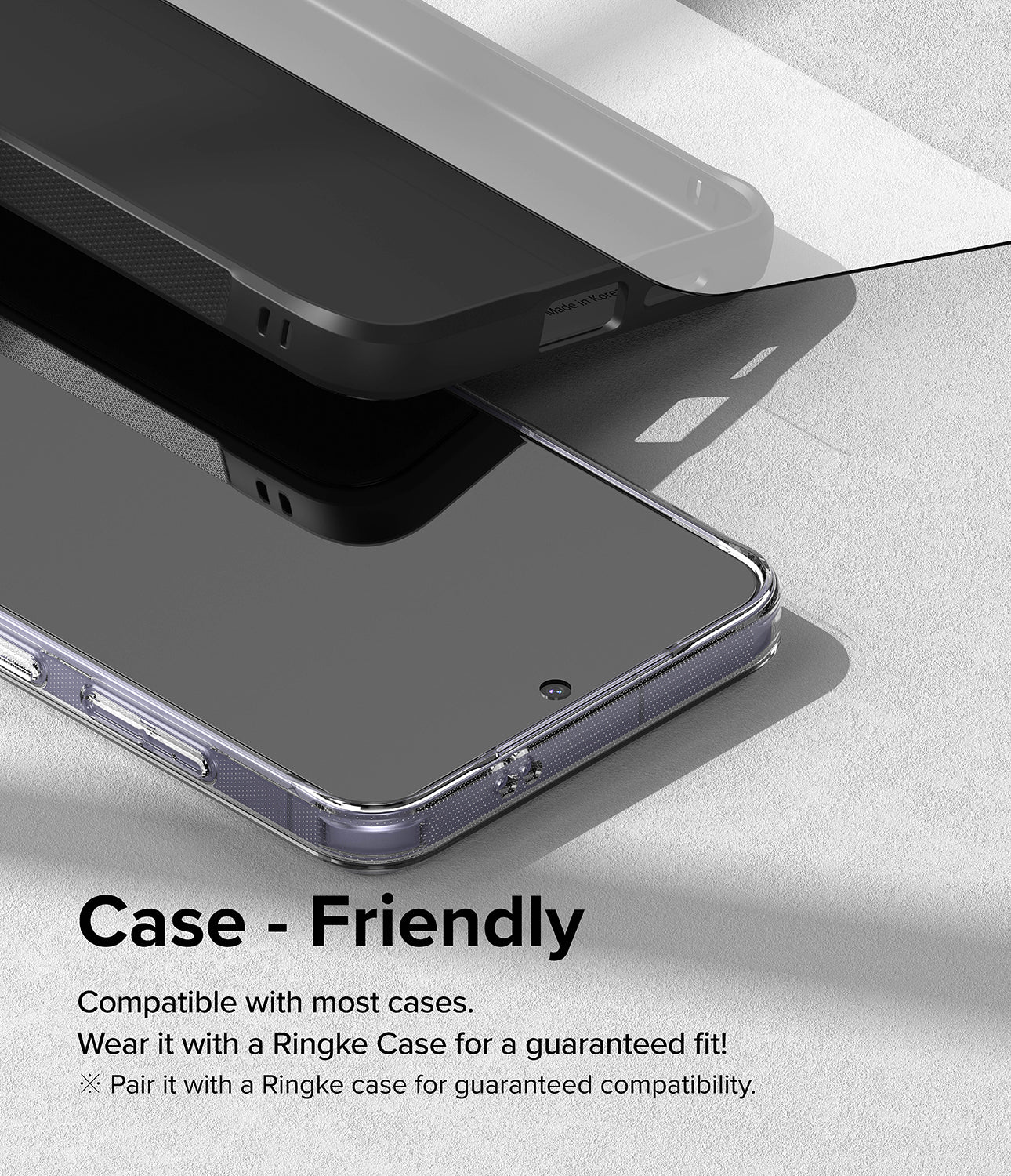 Galaxy S24 Screen Protector | Easy Slide Tempered Glass - Case-Friendly. Compatible with most cases. Wear it with Ringke Case for a guaranteed fit!