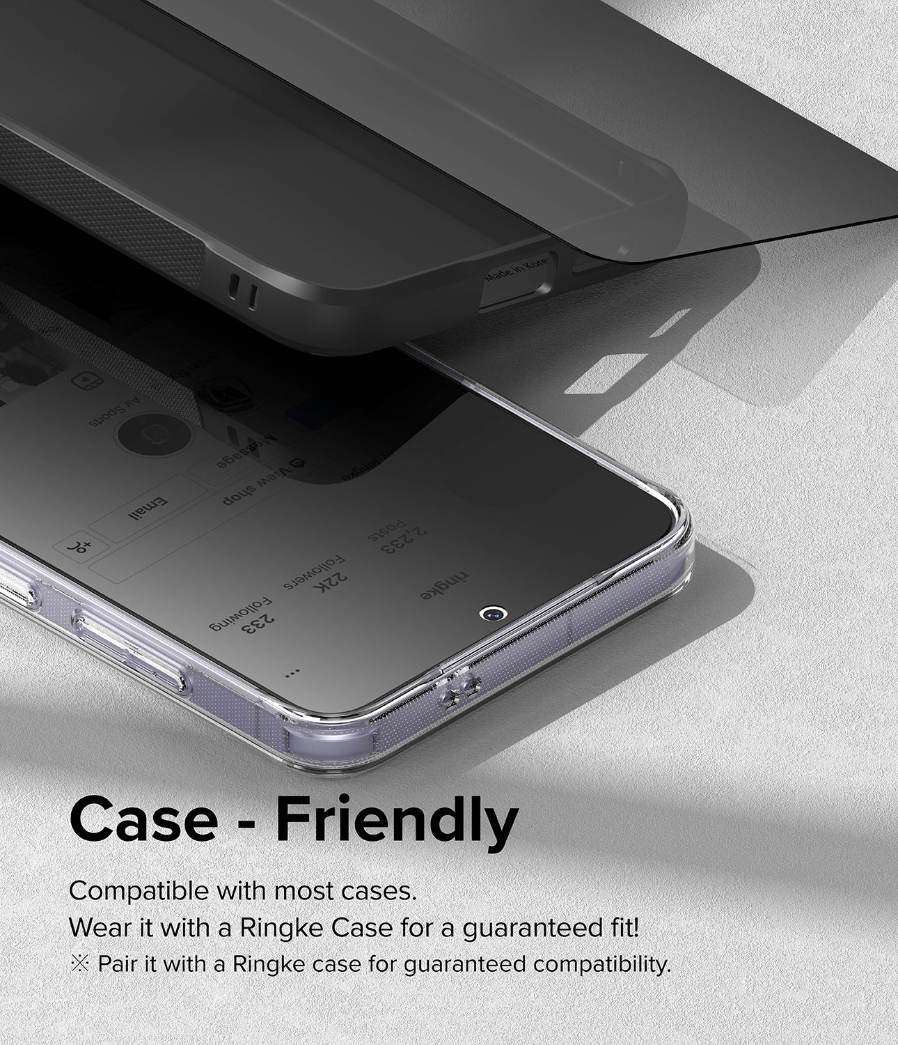 Galaxy S24 Plus Screen Protector | Easy Slide Privacy Tempered Glass - Case-Friendly. Compatible with most cases. Wear it with Ringke Case for a guaranteed fit.