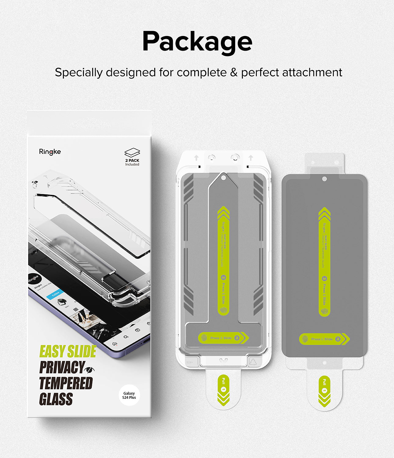 Galaxy S24 Plus Screen Protector | Easy Slide Privacy Tempered Glass - Package