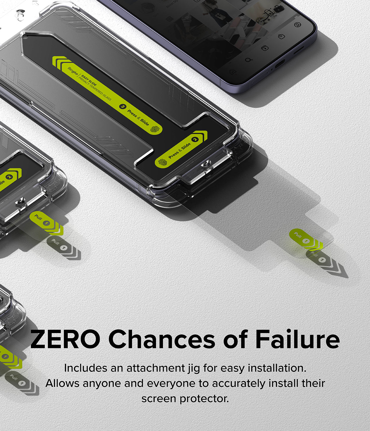 Galaxy S24 Plus Screen Protector | Easy Slide Privacy Tempered Glass - Zero Chances of Failure. Includes an attachment jig for easy installation. Allows anyone and everyone to accurately install their screen protector.