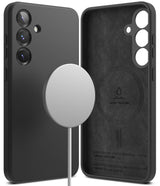 Galaxy S25 Plus Case | Silicone Magnetic - Black silicone magnetic phone case showing exterior and suede interior.
