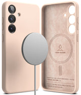Galaxy S25 Plus Case | Silicone Magnetic - Light pink magnetic silicone phone case with interior suede lining.