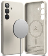 Galaxy S25 Plus Case | Silicone Magnetic - Beige silicone phone case with magnetic ring, showing exterior and interior.