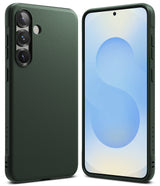 Galaxy S25 Case | Onyx - Dark green textured phone case shown from the back and front with a light blue screen display.