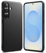 Galaxy S25 Case | Onyx - Matte black textured phone case shown from back and front views on a Galaxy S25 smartphone.