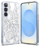 Galaxy S25 Case | Fusion Design - Clear phone case featuring a white Seoul city map print with landmarks on the back.