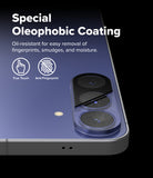 Bundle 15% Galaxy S26 FE Camera Protector | Camera Full Cover Tempered Glass all-groups - Close-up of a smartphone camera area with text reading 'Special Oleophobic Coating' and icons for 'True Touch' and 'Anti-Fingerprint' on a black background.