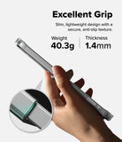Bundle 15% Galaxy S26 FE Case + Screen / Camera Protectors | Fusion Card all-groups - A hand holds a slim silver smartphone case against a light gray background, with text reading 'Excellent Grip' and 'Weight 31.2g | Thickness 1.