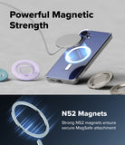 Bundle 15% Galaxy S26 FE Case + Screen / Camera Protectors | Fusion Magnetic all-groups - A clear smartphone case with built-in magnetic ring stands and a blue magnetic charging pad, shown on a phone. The image includes marketing text reading 'Powerful Magnetic Strength' and 'N52 Magnets' with a dark blue lower section showing magnetic ring details.