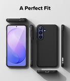 Galaxy S26 FE Case | Onyx - A black smartphone case shown from multiple angles on a light gray background, with the text 'A Perfect Fit' at the top. The phone inside the case is used as a demo prop and does not count toward the product color.