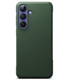 Galaxy S26 FE Case | Onyx - A dark green textured phone case shown from the back, featuring a precise cutout for a triple-camera system and a flash cutout, displayed on a clean white background.