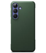 Galaxy S26 FE Case | Onyx - A dark green textured phone case shown from the back, featuring a precise cutout for a triple-camera system and a flash cutout, displayed on a clean white background.