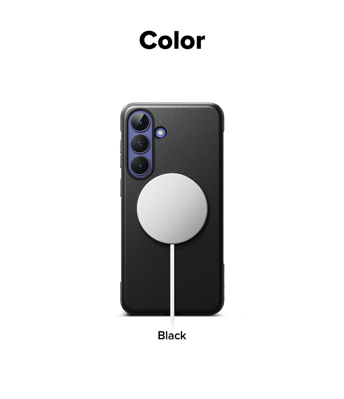Galaxy S26 FE Case | Onyx Magnetic - A black magnetic phone case shown on a smartphone against a white background, with the word 'Color' at the top and 'Black' at the bottom indicating the color variant.