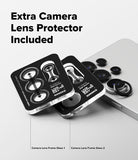 [Bundle] Galaxy S26 Ultra | Alles - Galaxy S26 Ultra | Alles - Two black camera lens protector frames displayed next to a smartphone with installed lenses.
