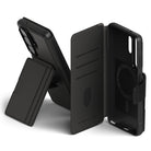 [Combo] Galaxy S26 Ultra | Folio Stand Wallet Magnetic + Onyx Magnetic - Black magnetic wallet case and phone cover.