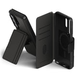 [Combo] Galaxy S26 Ultra | Folio Stand Wallet Magnetic + Onyx Magnetic - Black magnetic wallet case and phone cover.