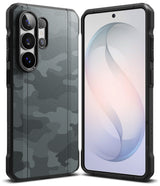 Galaxy S26 Ultra Case | Onyx α - Black camouflage textured phone case shown from back and front angles.