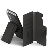 Galaxy S26 Cover | Folio Stand Wallet Magnetic - Galaxy S26 Cover - Black folio wallet case with magnetic stand, card slots, and integrated phone holder on white background.