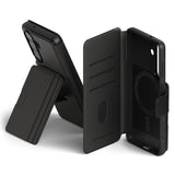 [Combo] Galaxy S26 | Folio Stand Wallet Magnetic + Onyx Magnetic - Black magnetic folio wallet case and stand for Galaxy S26.