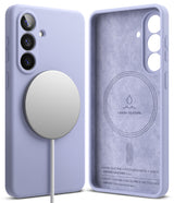 Galaxy S26 Case | Silicone Magnetic - Lavender magnetic phone case shown from back and interior with suede lining.