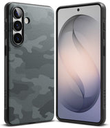 Galaxy S26 Plus Case | Onyx - Front and back view of a black phone case with a textured gray camouflage pattern.