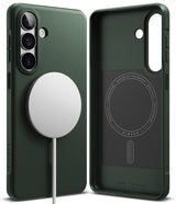 Galaxy S26 Plus Case | Onyx Magnetic - Dark green phone case with magnetic charger on back and interior view.