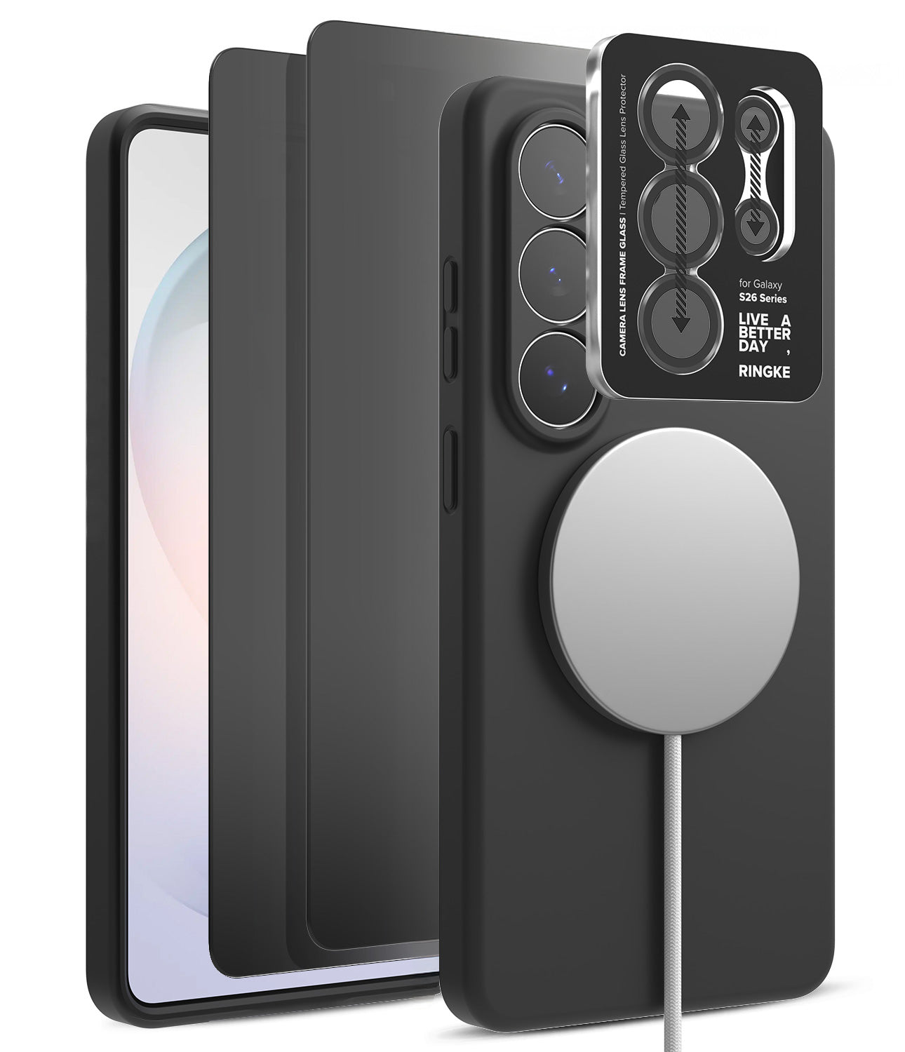 group-Black / + Privacy Screen Protector & Camera Lens Frame Glass (2P)