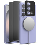 [Bundle] Galaxy S26 | Silicone Magnetic - Lavender silicone case with magnetic charger and camera lens protector.