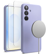 [Bundle] Galaxy S25 | Silicone Magnetic - Lavender silicone case, screen protector, and magnetic charger for Galaxy S25.