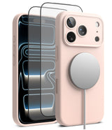 [Bundle] iPhone 17 Pro | Silicone Magnetic - Light pink silicone case with magnetic charger and screen protector.