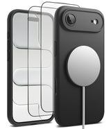 [Bundle] iPhone Air | Silicone Magnetic - Black silicone phone case with magnetic charger and two screen protectors.