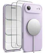 [Bundle] iPhone Air | Silicone Magnetic - Lavender silicone phone case with magnetic charger and two screen protectors.