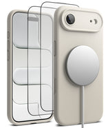 [Bundle] iPhone Air | Silicone Magnetic - Beige silicone phone case with a magnetic charger and screen protector layers.