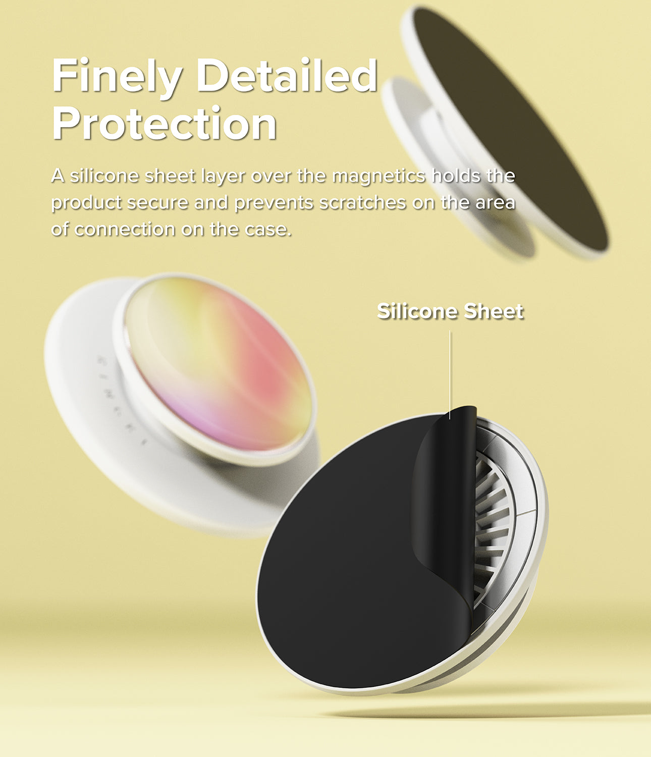 Ringke Glossy Tok Magnetic - Finely Detailed Protection. A silicone sheet layer over the magnetics holds the product secure and prevents scratches on the area of connection on the case.