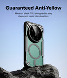 Xiaomi 17 Ultra Case | Fusion-X Magnetic - Green phone case with magnetic ring on a rock against a blue sky.