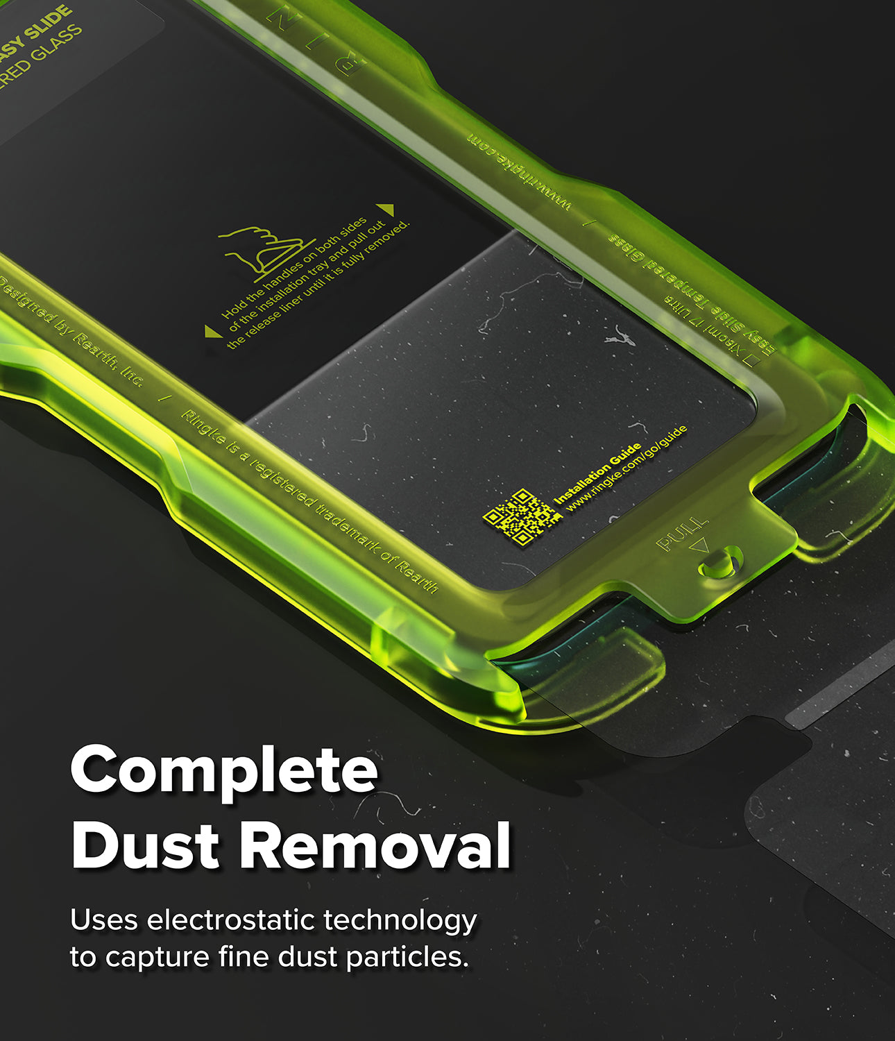 Xiaomi 17 Ultra Screen Protector | Easy Slide Tempered Glass - Green dust removal tool with text on a black background