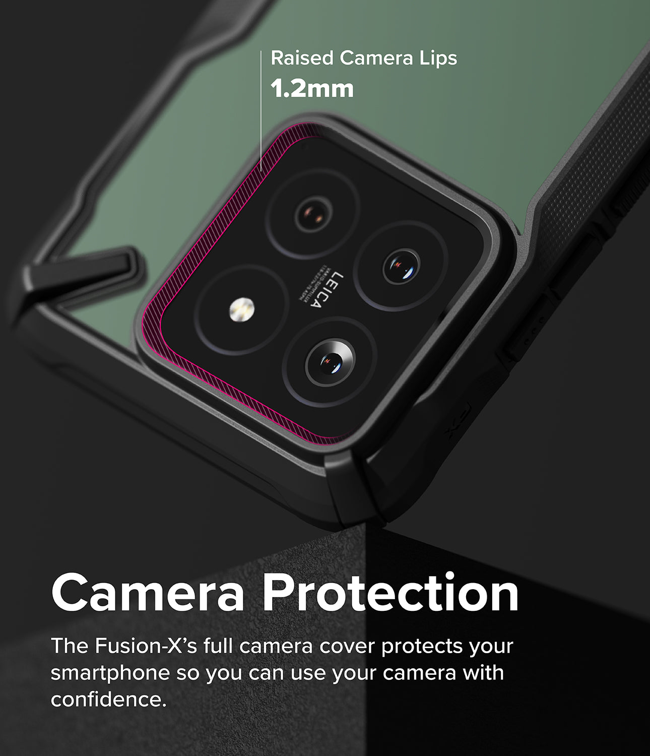 Xiaomi 14 Case | Fusion-X - Black - Camera Protection. The Fusion-X's full camera cover protects your smartphone so you can use your camera with confidence.