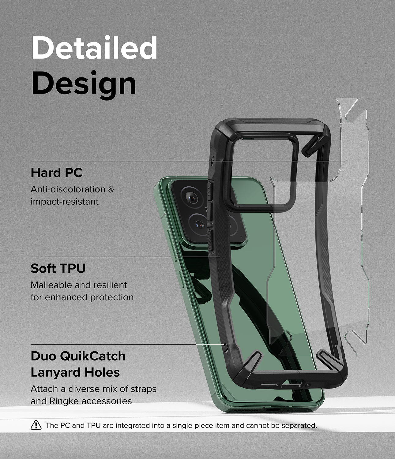 Xiaomi 14 Case | Fusion-X - Black - Detailed Design. Anti-discoloration and impact resistant with Hard PC. Malleable and resilient for enhanced protection with Soft TPU. Attach a diverse mix of straps and Ringke accessories with Duo QuikCatch Lanyard Holes