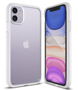iPhone 11 Case | Fusion Matte - Front and back views of a purple iPhone 11 in a clear, frosted protective case.