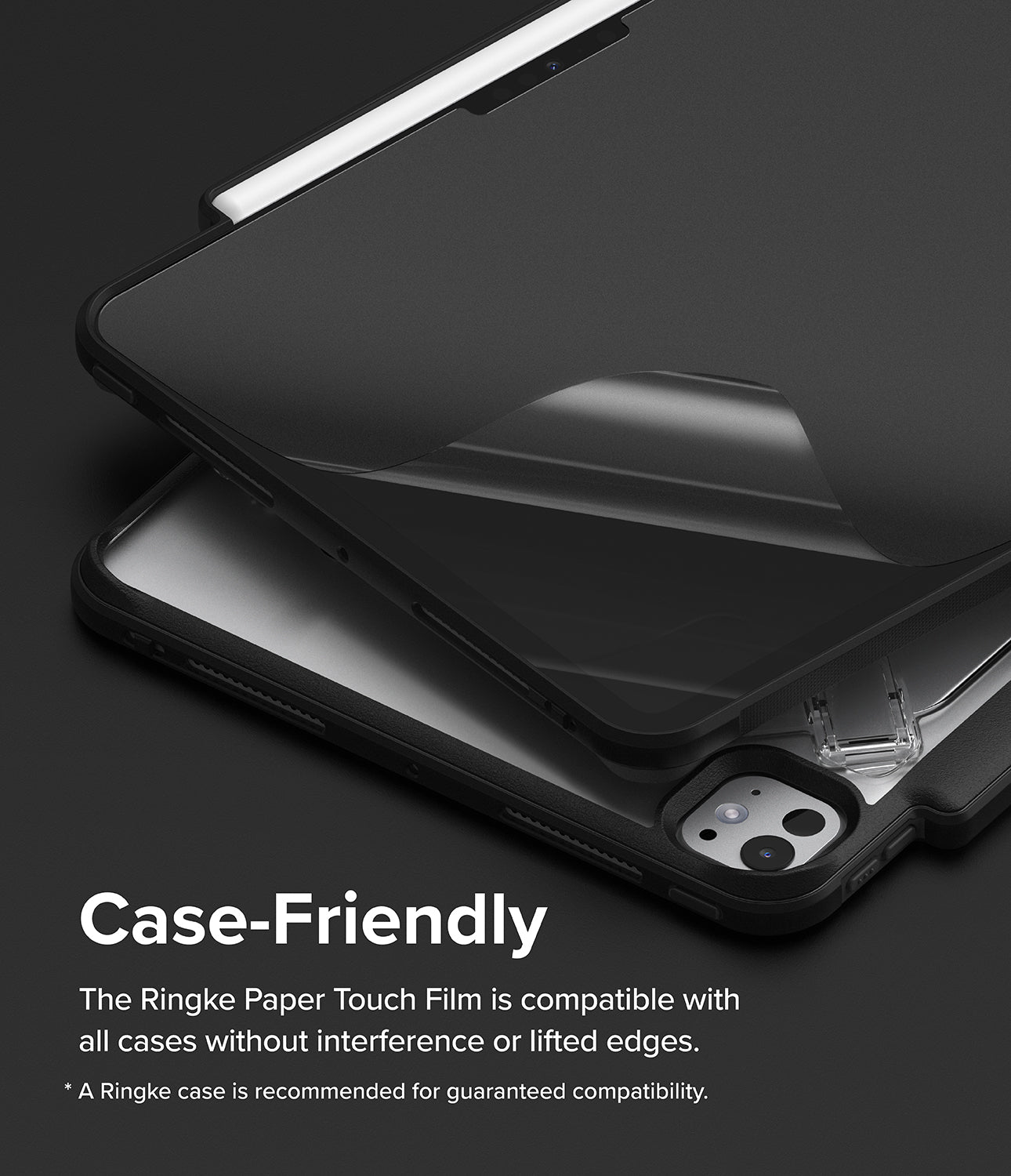 iPad Pro 11" (M4) Screen Protector | Paper Touch Film - Soft - Case-Friendly. The Ringke Paper Touch Film is compatible with all cases without interference or lifted edges.