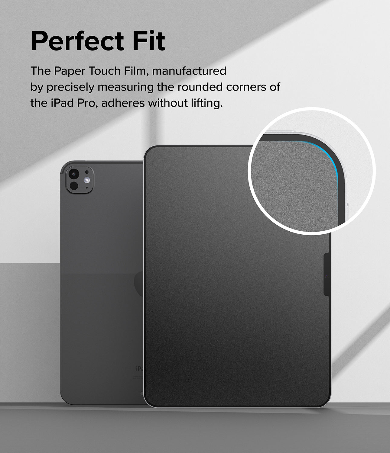 iPad Pro 13" (M4) Screen Protector | Paper Touch Film - Hard - Perfect Fit. The Paper Touch Film, manufactured by precisely measuring the rounded corners of the iPad Pro, adheres without lifting.