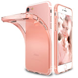 iPhone 8 / 7 Case | Air - Rose gold iPhone with a flexible, transparent protective case partially peeled off the back.
