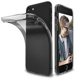 iPhone 8 / 7 Case | Air - A clear, flexible phone case shown partially peeled off a black iPhone 7/8 and fully installed.